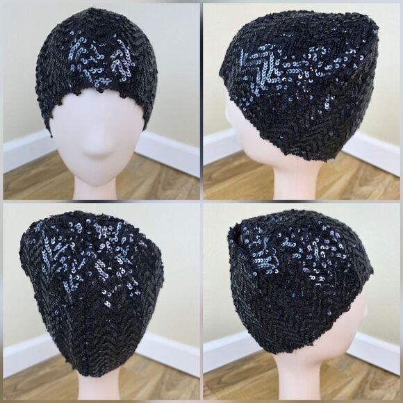 💜Black Sequined Beanie Beret Cap One Size - Picture 3 of 10